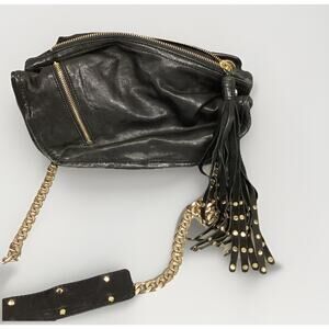 Botkier Black Leather Handbag With Gold Chain & Accents - Made In Indonesia